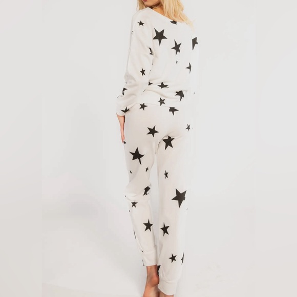 2 Piece White & Black Star Lounge Jogger Set - Picture 2 of 4